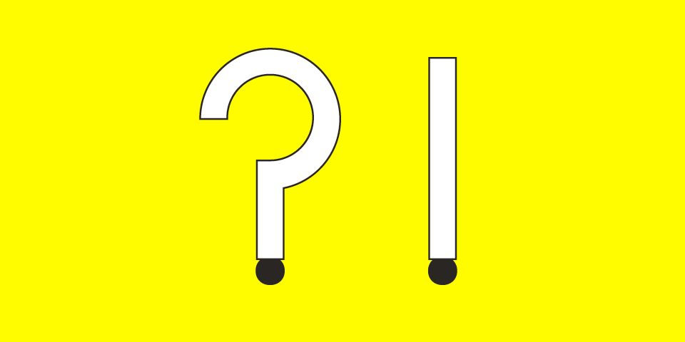 Ein grafisches weiß-schwarzes Fragezeichen und ein weiß-schwarzes Ausrufezeichen vor gelbem Hintergrund.